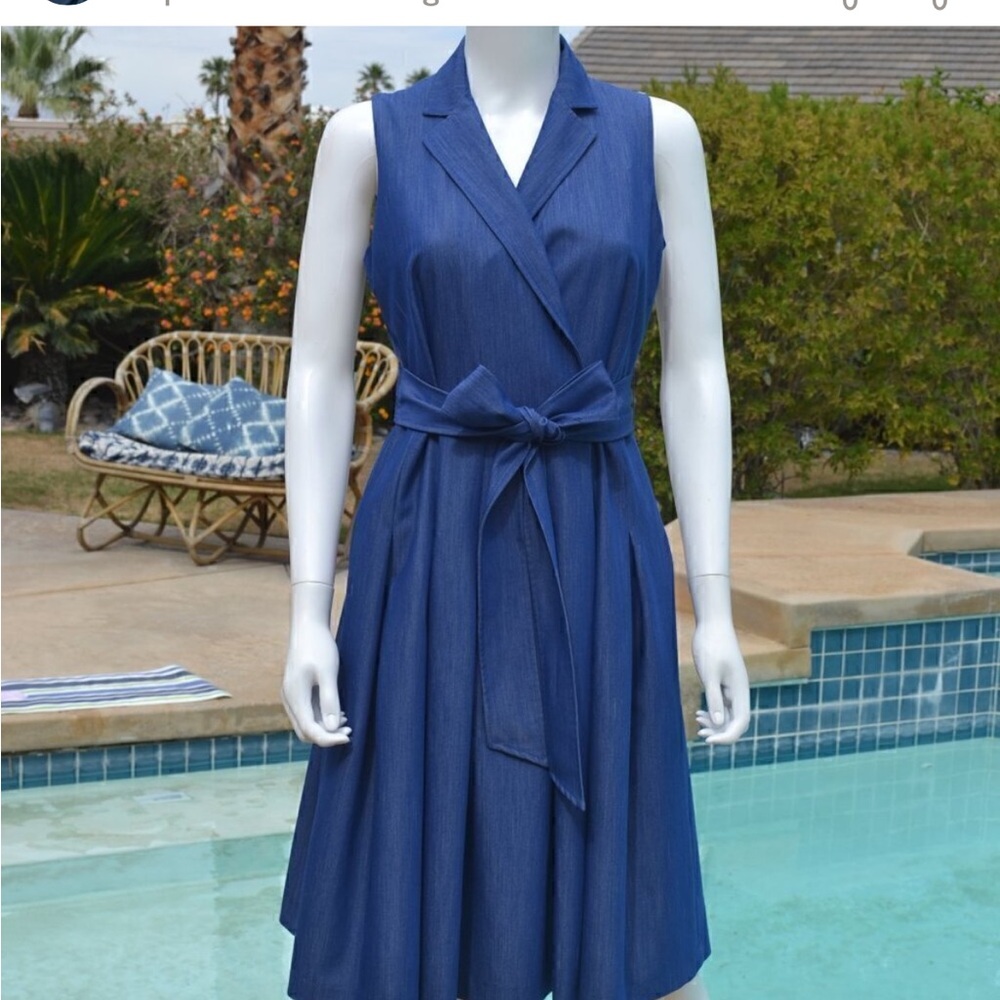 Anne Klein 100% Cotton Faux Wrap Dress